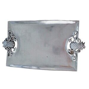 Bellavera + Tommy Bahama Silver Serving Tray Pineapple Handles 20.5 x 14"